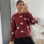 Autumn Winter Retro Sweet Lovely Jacquard round Neck Sweater