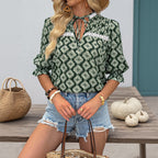 Women's Party Ruffled Short Sleeves Geometric Abstract Print Women Shirt