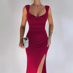 Women's Backless Lace-Up Slit Sheath Dress