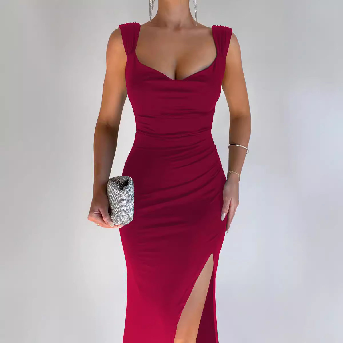 Women's Backless Lace-Up Slit Sheath Dress