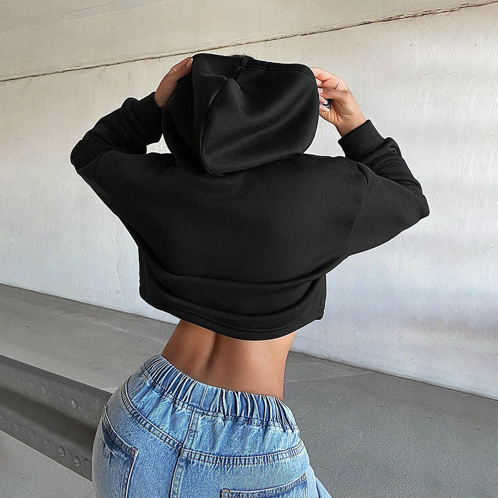 Personalized Trendy Hooded Sweatshirt Fall Winter Western Crop Top