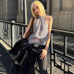 Women's Sheer Lace Halter Crop Top