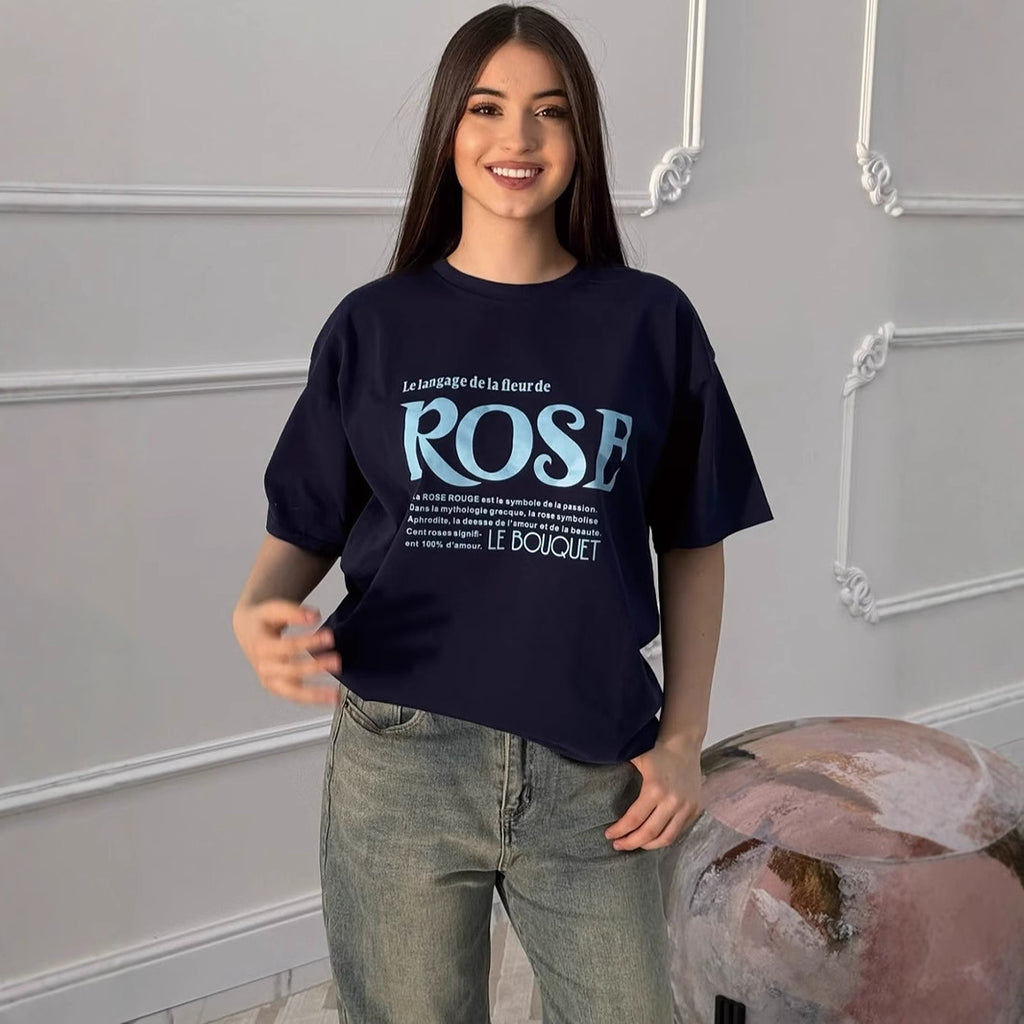 Women's Simple Letter Graphic Print T Shirt Women Summer Loose Round Neck Cotton Short Sleeve Top