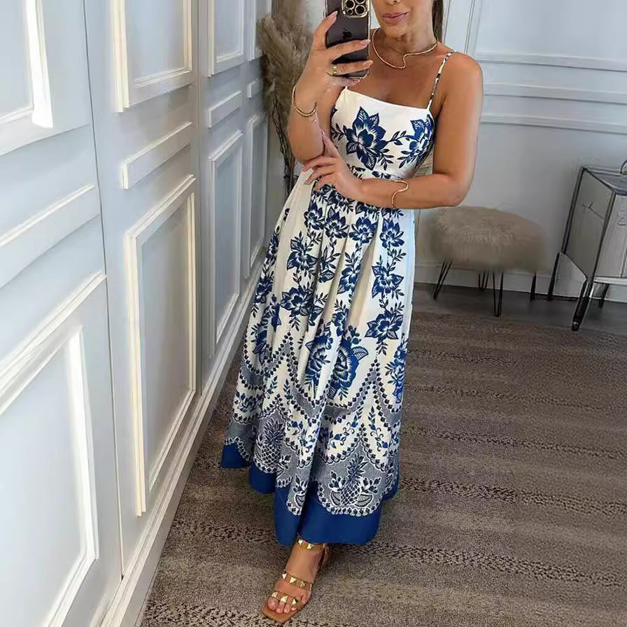 Strappy Ethnic Symmetrical Printed Dress