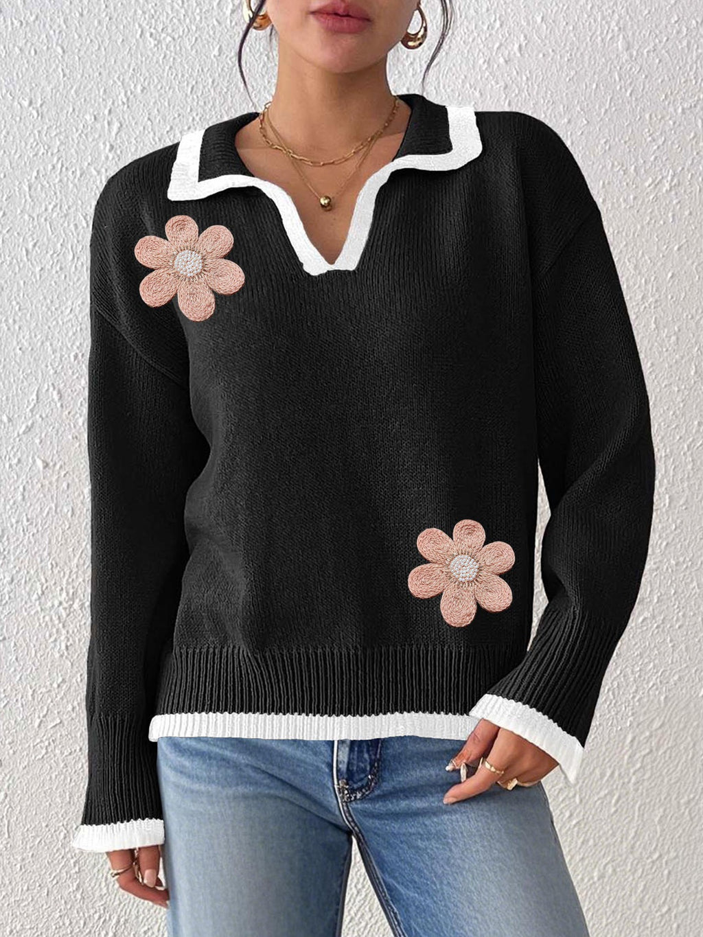 Black Upper Garment 2 Apricot Flower
