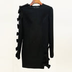 Women's Early Autumn Star Personality Asymmetric Hollow Out Cutout Bow Dress Small Dress