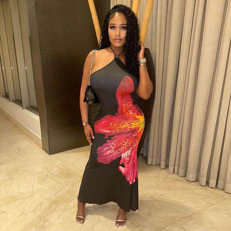 Floral Print Halter Lace Up Sleeveless Backless Maxi Dress