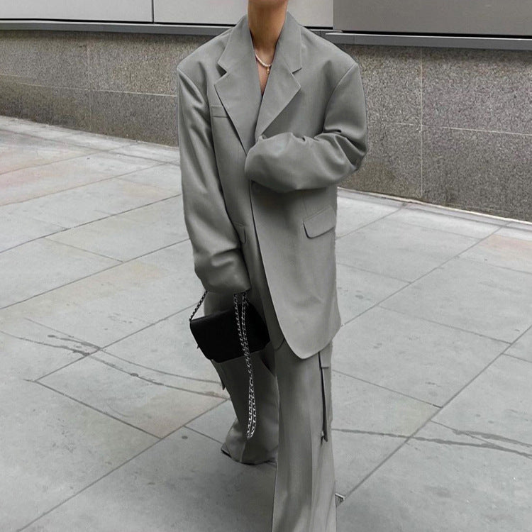 Collared Coat & Wide-Leg Pants Set