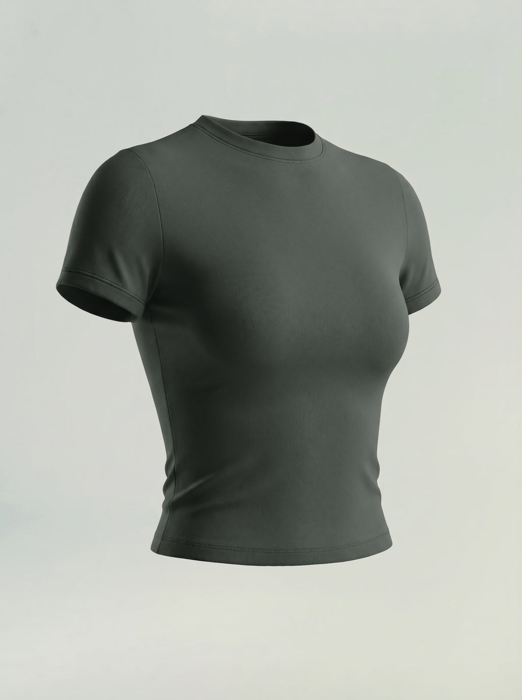 Army green short-sleeve athletic compression top with crew neck