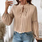 Pleated Tie Front V-Neck Top