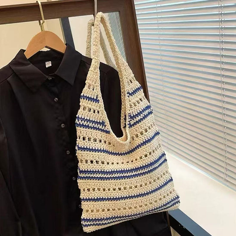 Women's Striped Woven Straw Beach Bag