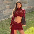 Women's Lace Stitching Mesh Long Coordinated Two-Piece Set