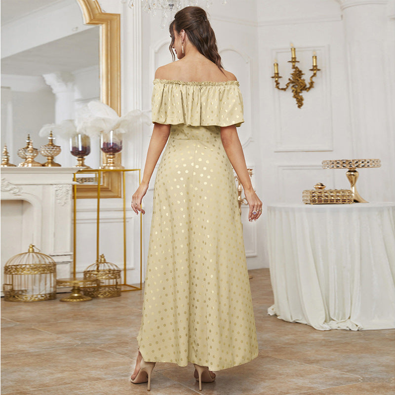 Off-Shoulder High Waist Printed Dress