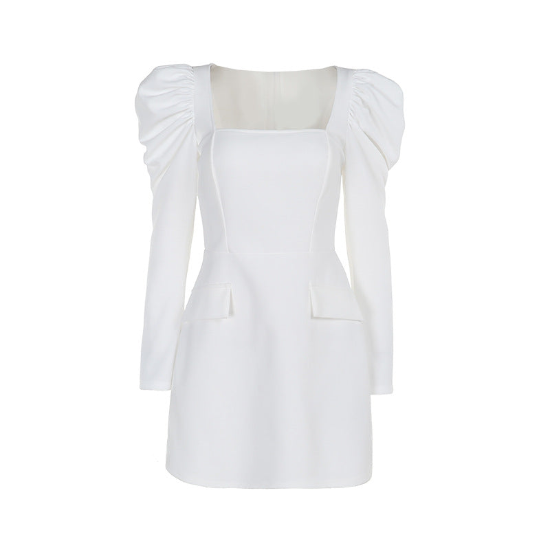 Square-Neck Long-Sleeve Pocket Bodycon Mini Dress
