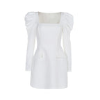 Square-Neck Long-Sleeve Pocket Bodycon Mini Dress