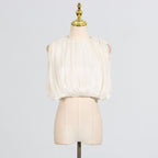 Women's Sheer Mesh Ruched Crew Neck Top
