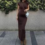 Women's High-Stretch Short Sleeve Bodycon Maxi Dress