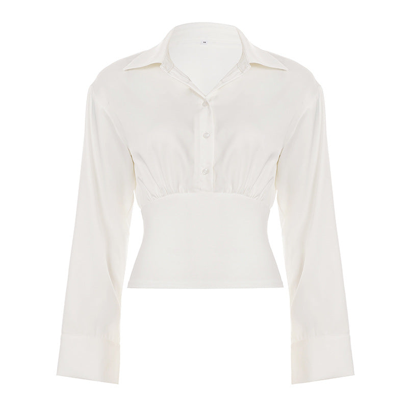 White Fitted Collared Long Sleeve Shirt