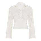 White Fitted Collared Long Sleeve Shirt