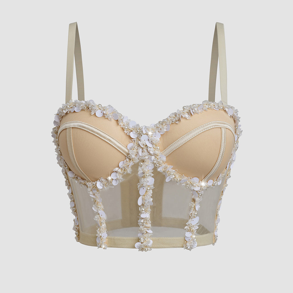 's Sling Mesh Bra Body Shaping Boning Corset Sling Crystal Tube Top