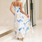 Women's Summer Vacation Nautical Print Casual Sling Maxi Dress