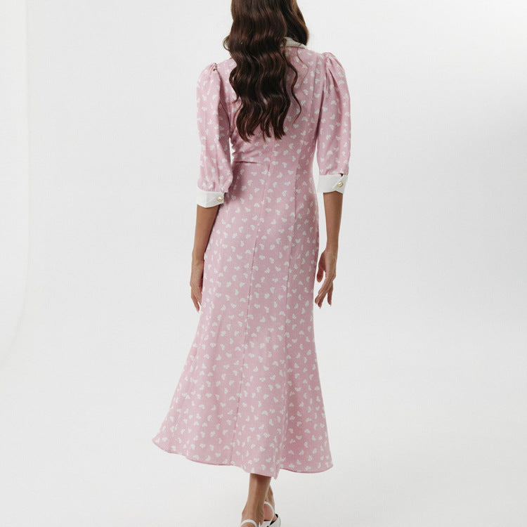 Digital Printing Dress Polo Collar Five Quarter