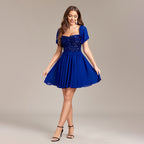 Women's Multiple Wear Strapless Stretchy Sleeves Backless Chiffon Stitching Dress