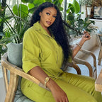 's Loose Shirt Solid Color Shirt Straight Leg Trousers Two-Piece Set