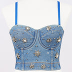 Women's Beaded Denim Corset Top