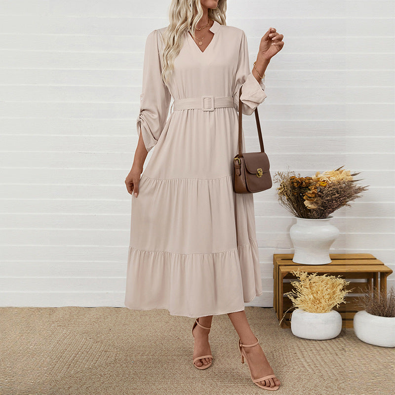 Stand-Collar Long-Sleeve Maxi Dress