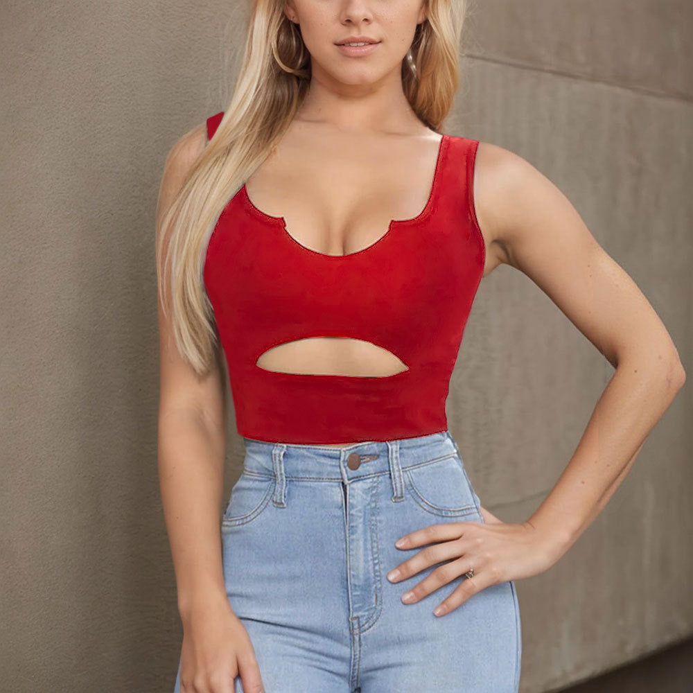 Women's Red V-Neck Slim-Fit Vest Top