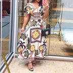 Floral V-Neck Ruffle Sleeve Maxi Dress