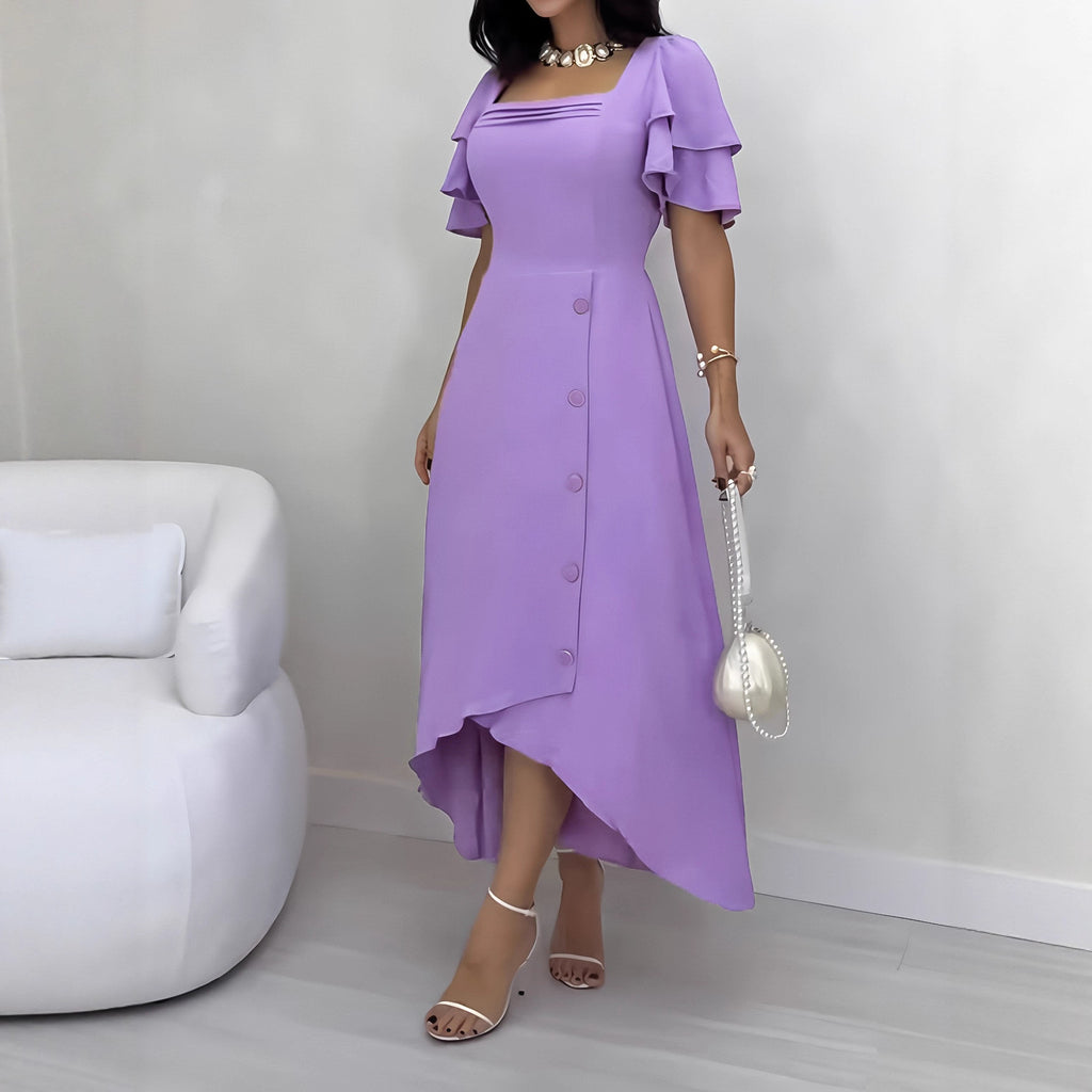 Ruffle Sleeve Button A-Line Dress