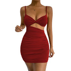 Irregular Asymmetric Suspender Hollow Out Cutout Ruffle Dress