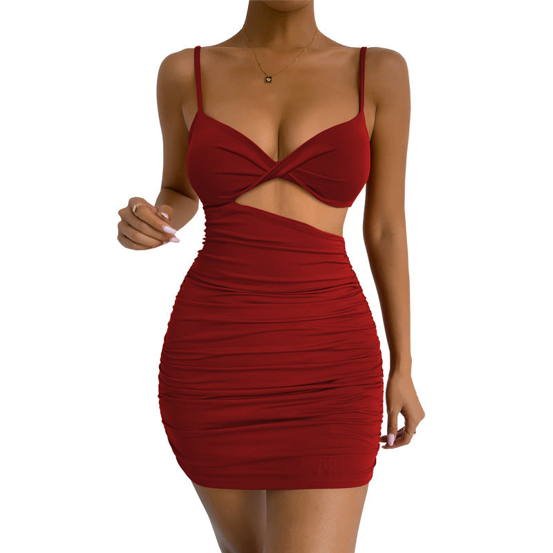 Irregular Asymmetric Suspender Hollow Out Cutout Ruffle Dress