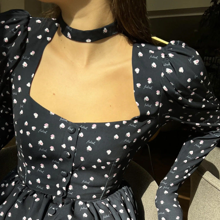 Tea Break Dress Collar Square Collar Long