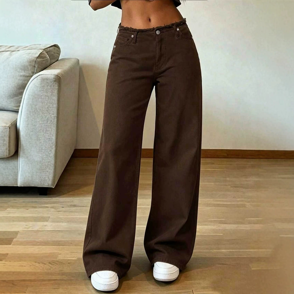 Women's Coffee-Brown Wide-Leg Jeans