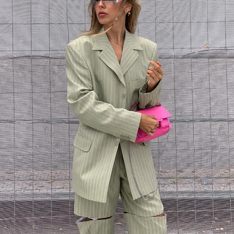 Women's Striped Jacket & Trousers Set