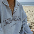 Women's Casual Spring Pullover Sweatshirt Letter Graphic Embroidery Zipper Pullover Baggy