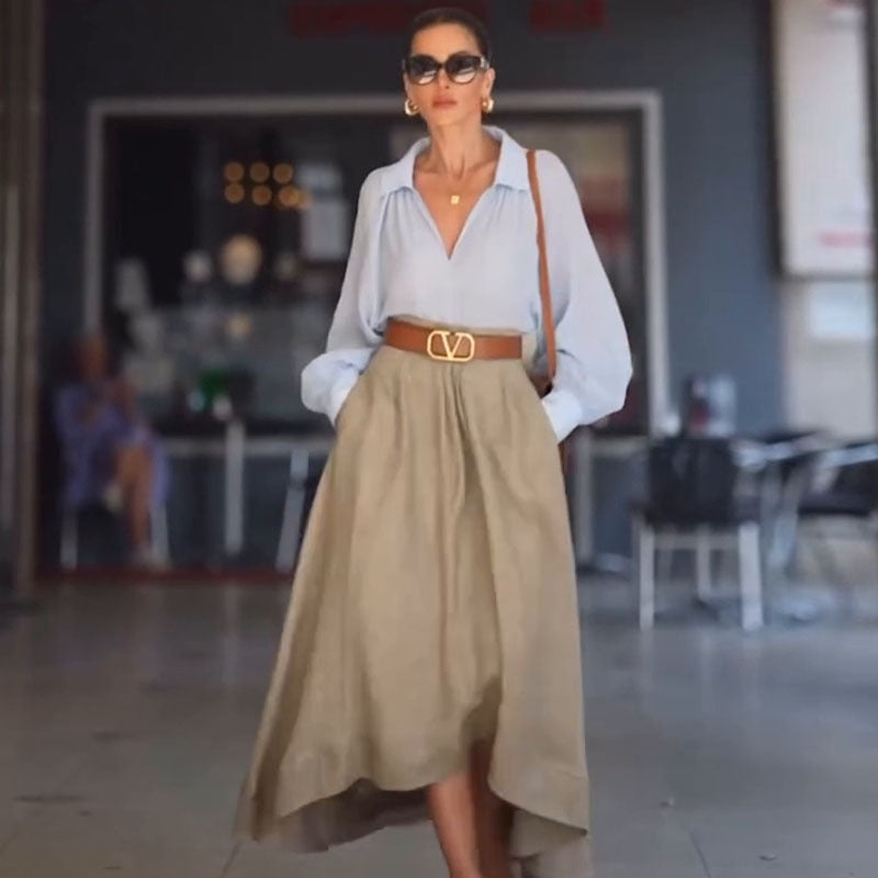 Solid-Color A-Line Skirt