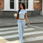 Casual WL Pants Two Piece Set Slim round Neck Top