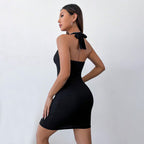 Women's Halter Tie Backless Bodycon Mini Dress