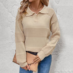 Casual Korean Solid Color Polo Collar Half Cardigan Knitted
