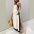 Women's Backless Halter Split Maxi Dress