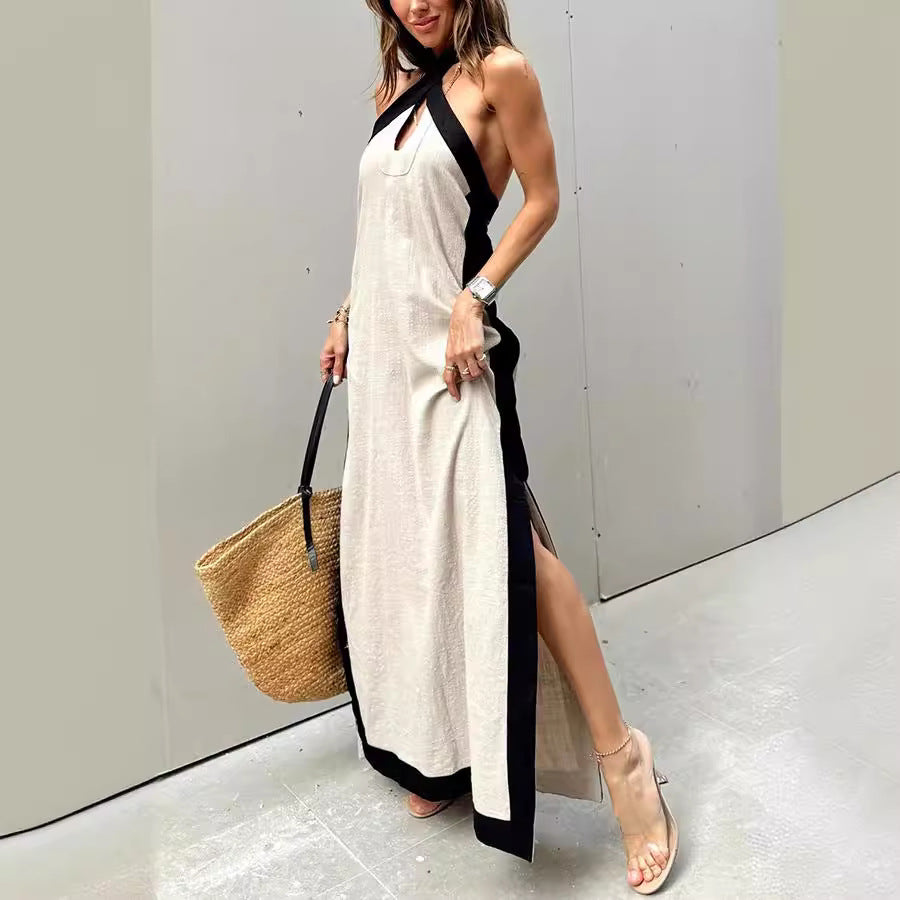 Women's Backless Halter Split Maxi Dress