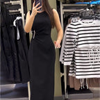 Women's Crew-Neck Rhinestone Fringe Ruched Split Bodycon Maxi Dress