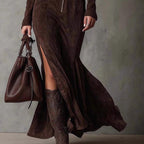 Women's Suede-Look Belted Midi Dress