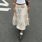 Bow Bandage Slit Design Sexy Skirt Sweet Elegant Ribbon A