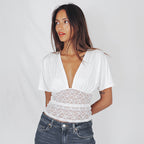 Spring Summer Elegant Slim Deep V Plunge Batwing Sleeve