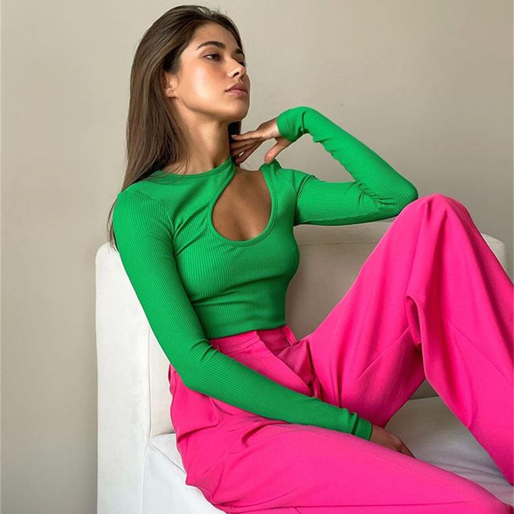 Ribbed Cutout Long Sleeve Bodysuit